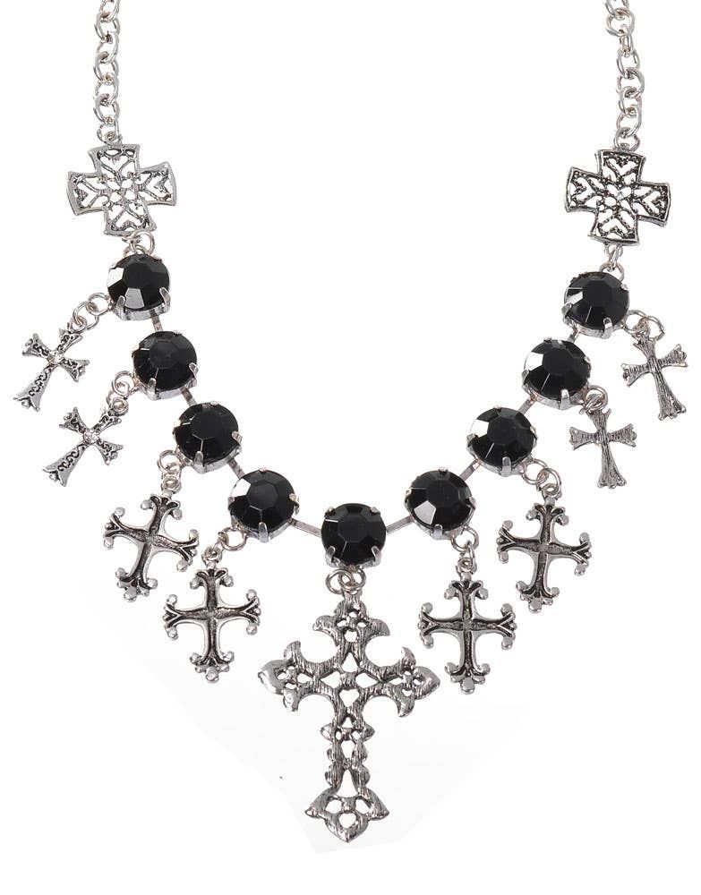 Gothic Crosses Black Jeweled Costume Necklace - Image 1