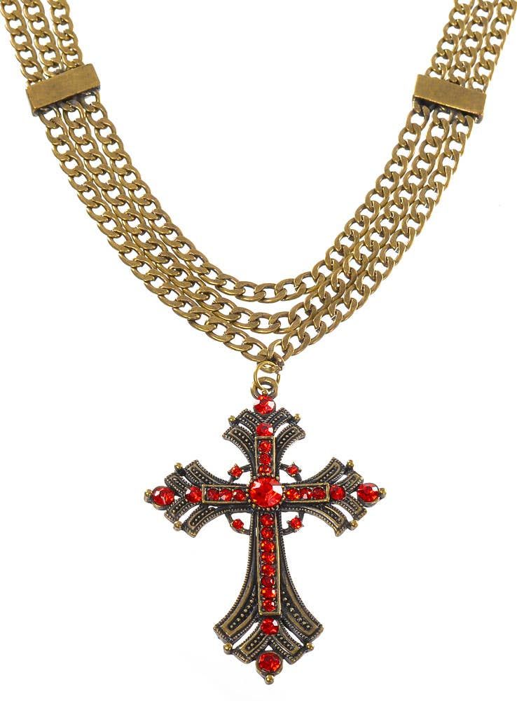 Triple Chain Rustic Gothic Cross Deluxe Necklace - Image 1
