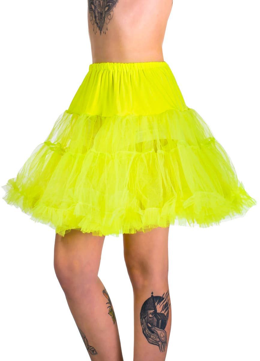 Fluffy Neon Yellow Thigh Length Costume Petticoat - Image 1