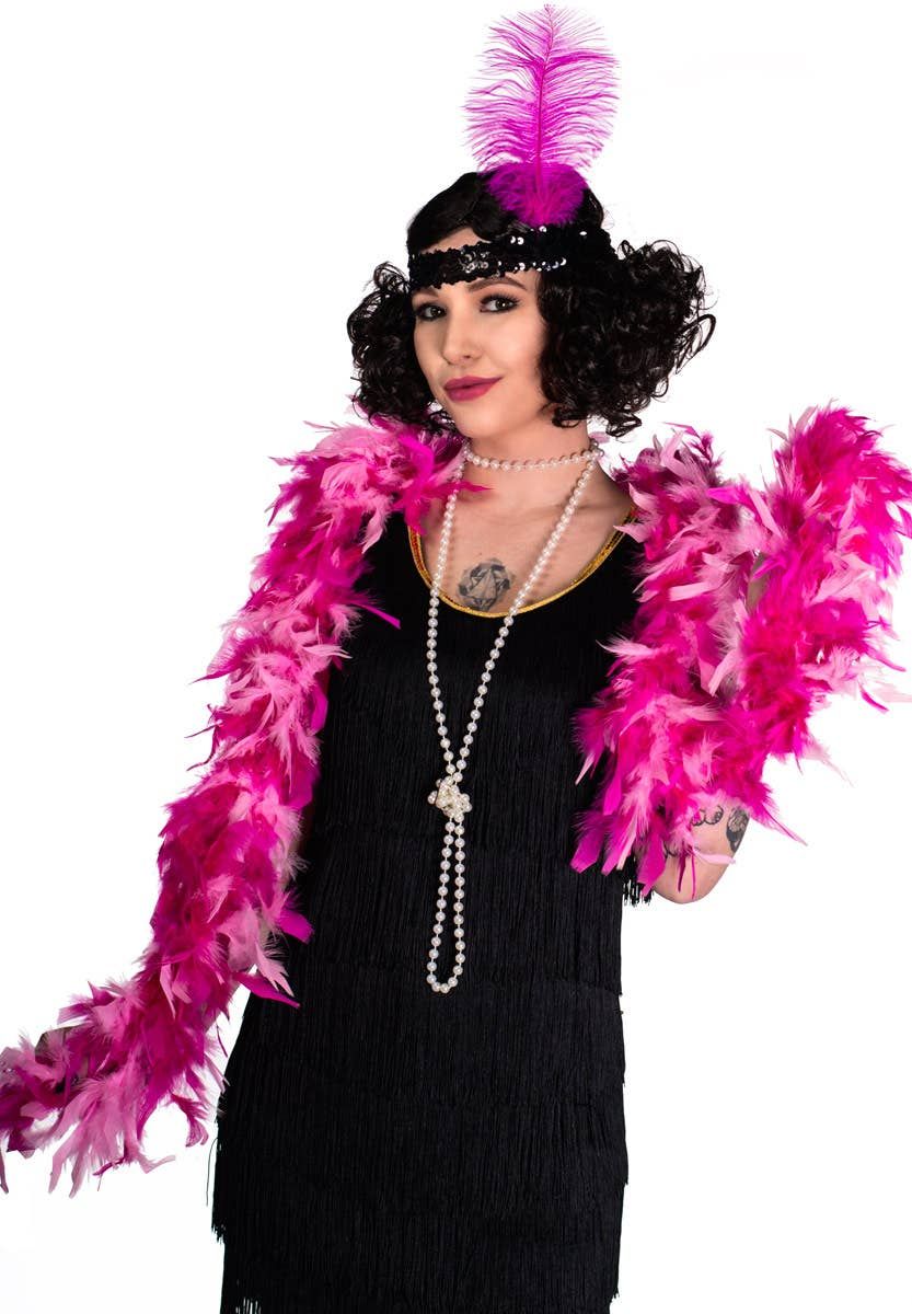 Two Tone Pink Feather Boa Costume Accessory - Image 1