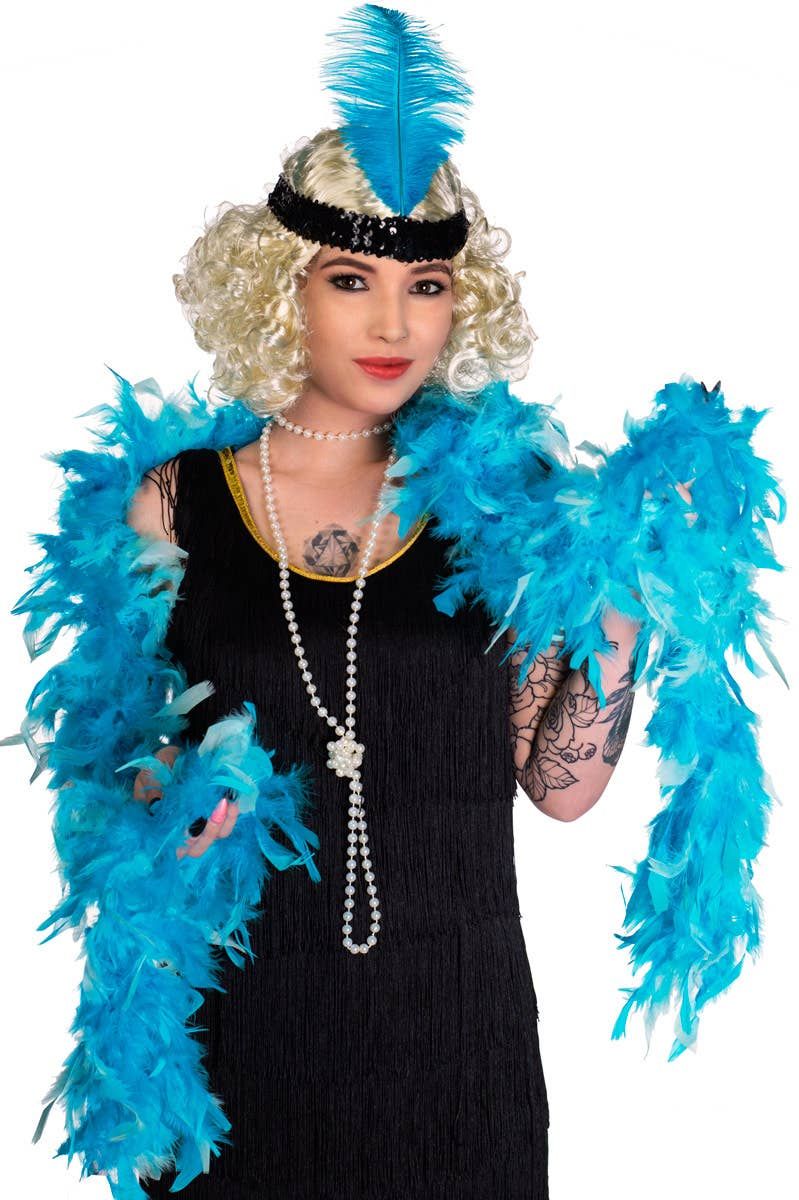 Two Tone Aqua Feather Boa Costume Accessory - Image 1