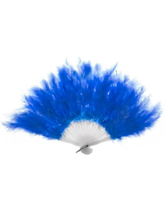 Fluffy Blue Feather Hand Held Costume Fan - Image 1