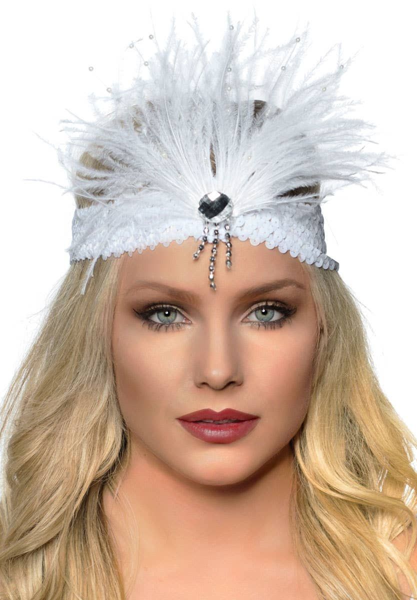 Gatsby Soft White Feather Flapper Headband - Image 1
