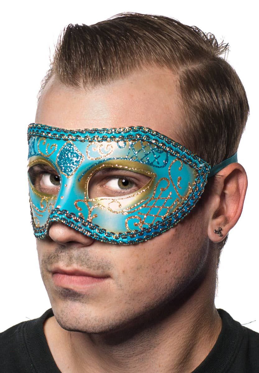 Unisex Blue Mardi Gras Mens Masquerade Mask - Image 1