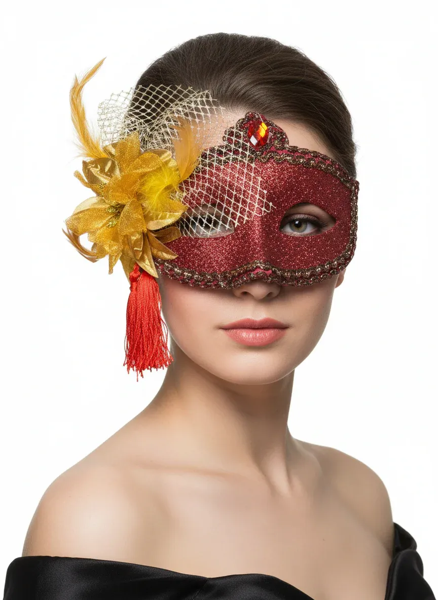 Celebration Red Glitter Masquerade Mask - Image 1