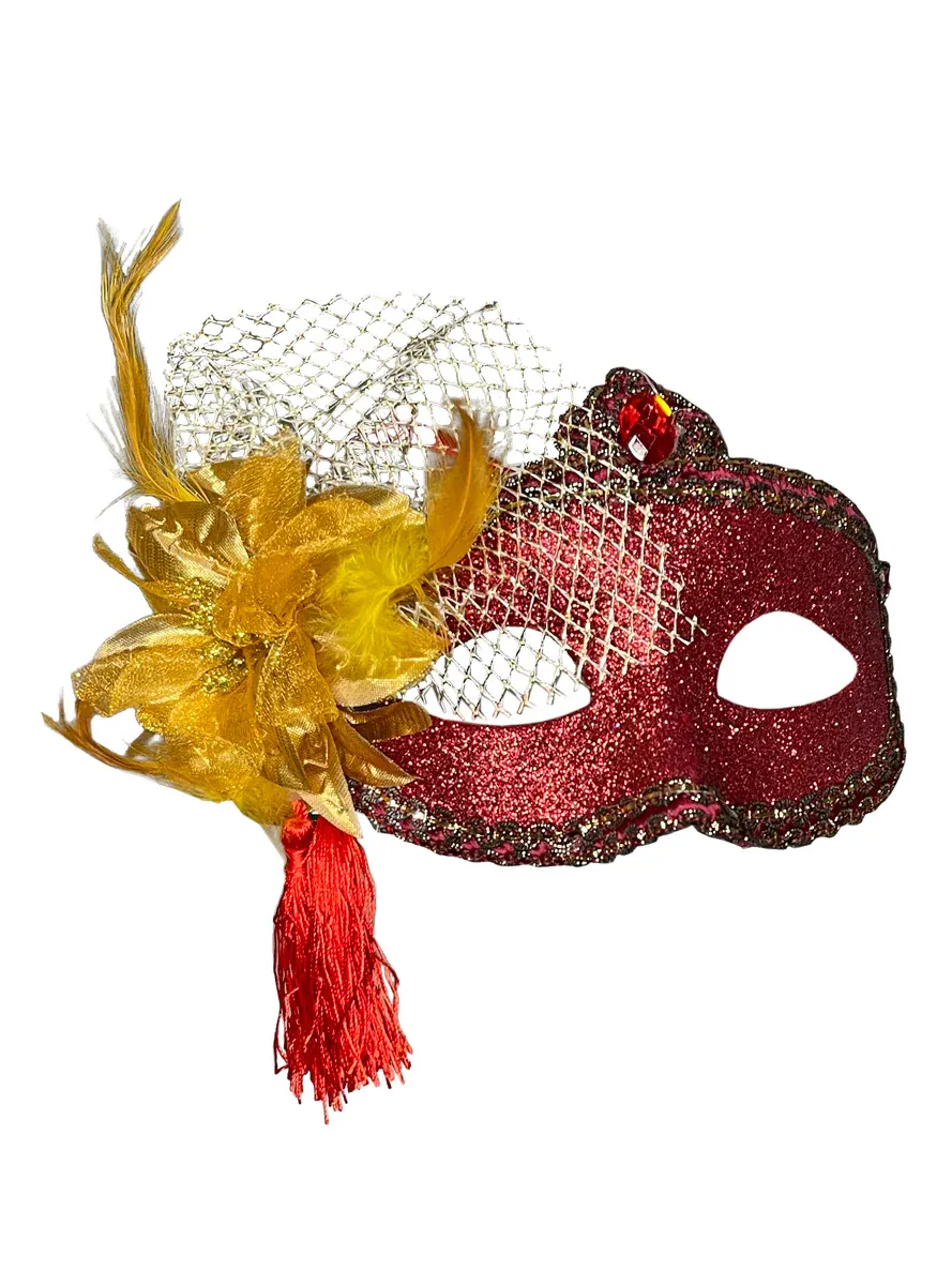 Celebration Red Glitter Masquerade Mask - Image 2