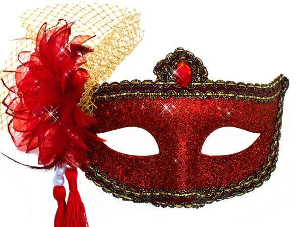 Celebration Red Glitter Masquerade Mask - Image 4