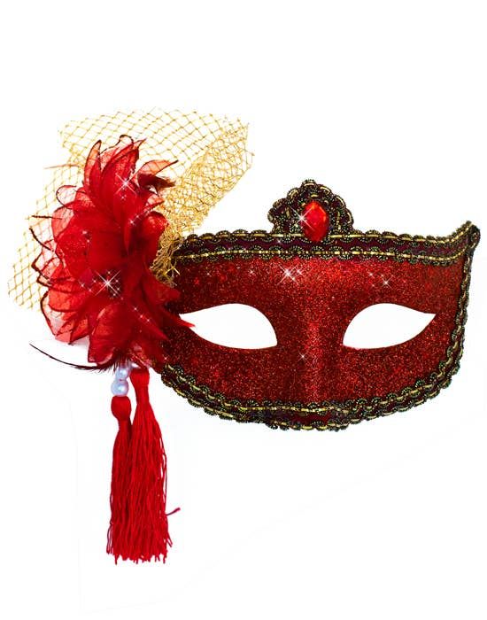 Celebration Red Glitter Masquerade Mask - Image 5