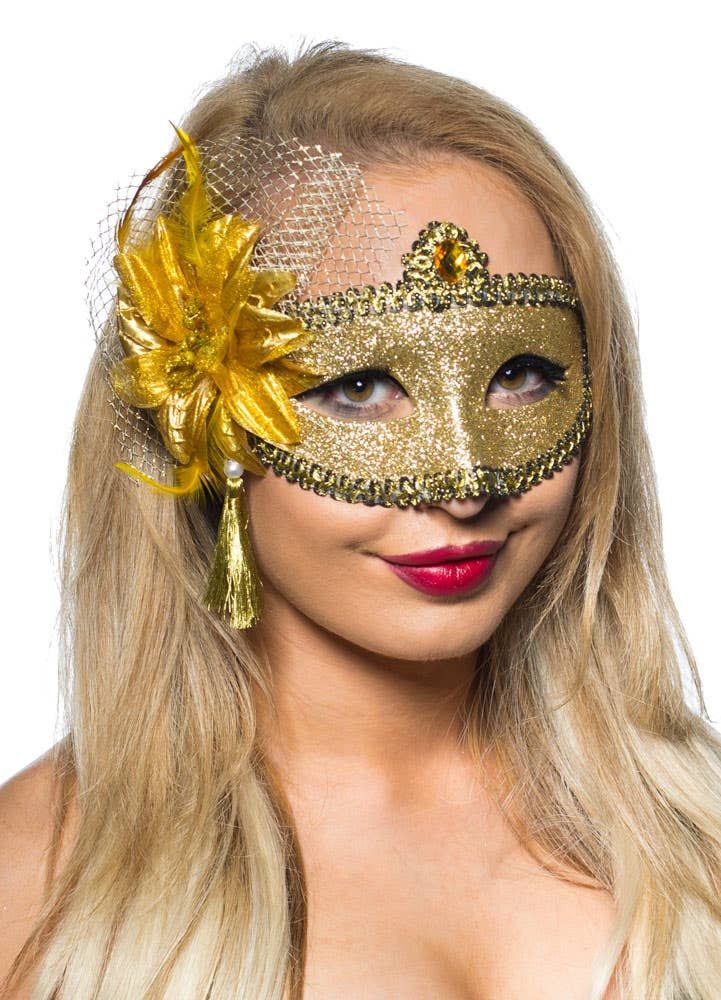 Celebration Gold Glitter Masquerade Mask - Image 1
