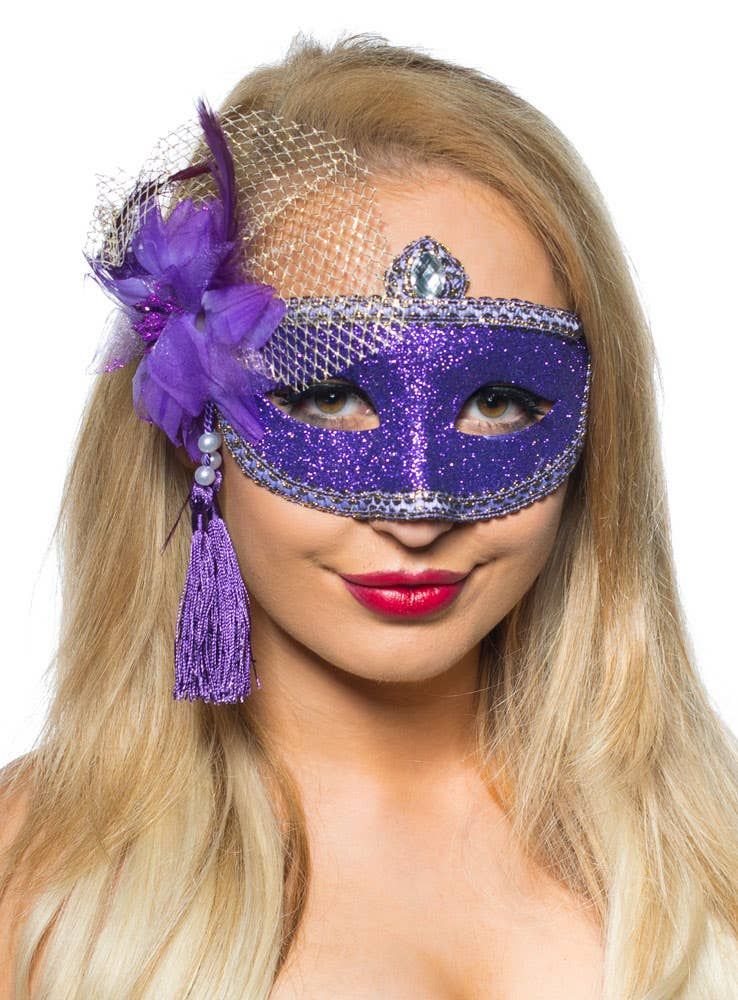 Celebration Purple Glitter Masquerade Mask - Image 1