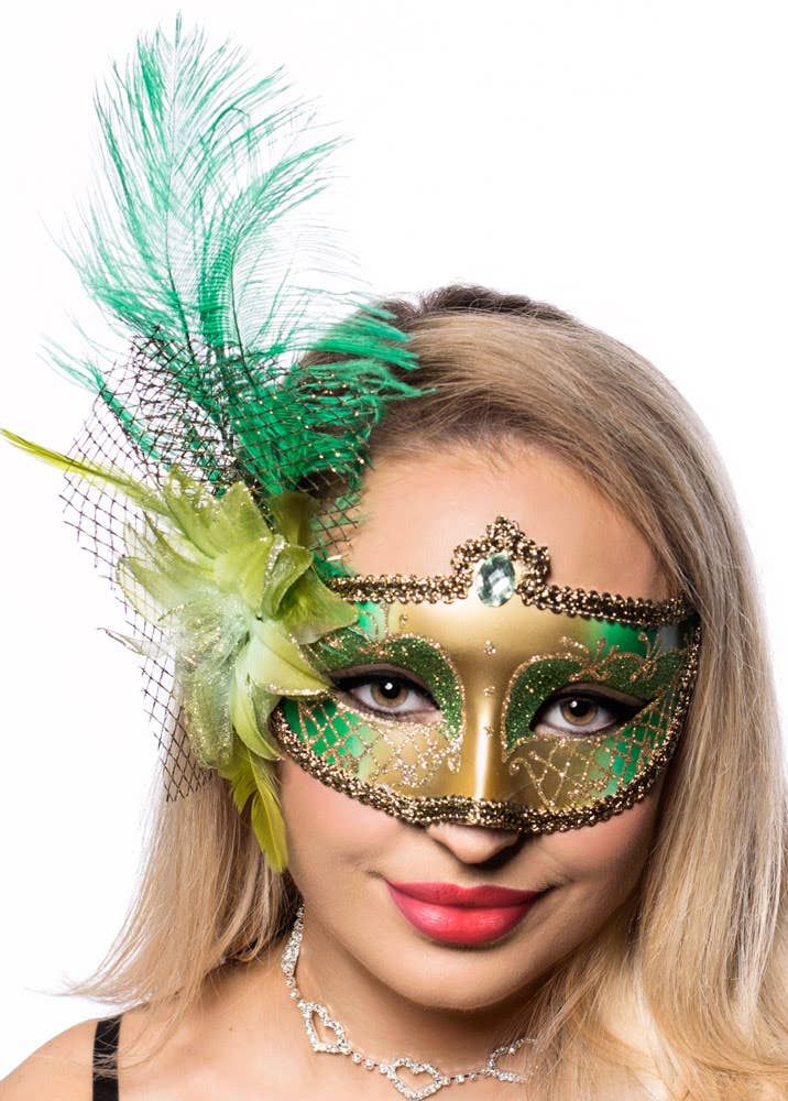 Victorian Green and Gold Masquerade Mask - Image 1