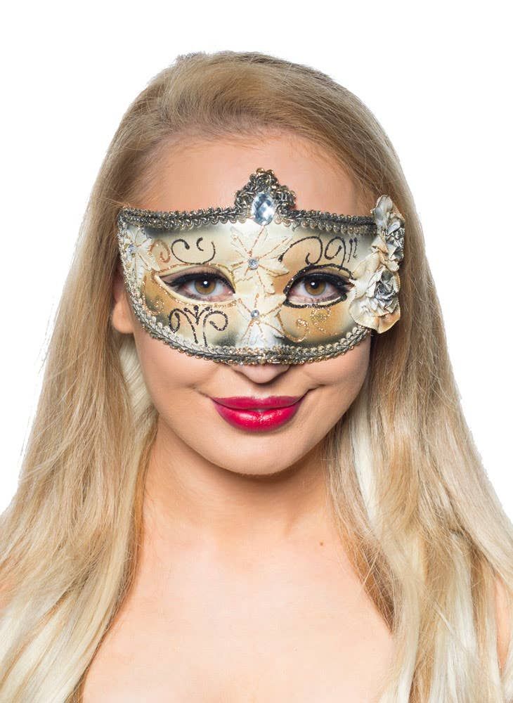 Edwardian Black and Ivory Adults Masquerade Mask - Image 1