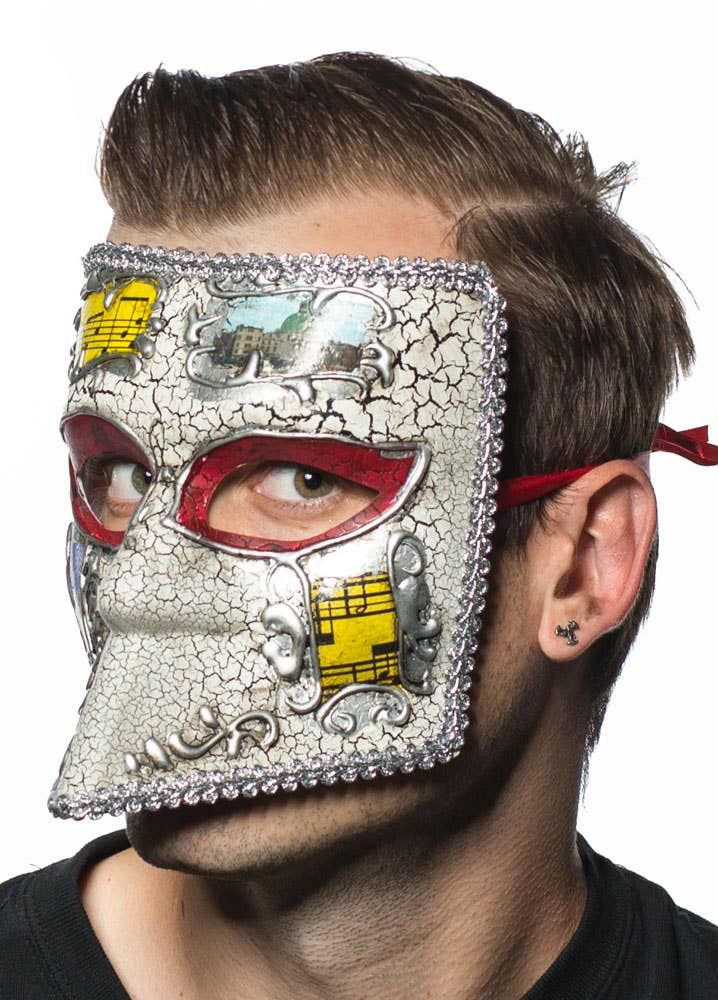 Medieval Mens Silver Masquerade Mask - Image 1