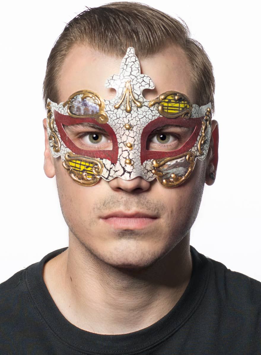 Baroque Mens Red Masquerade Mask - Image 1