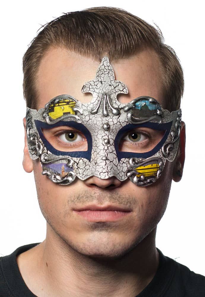 Baroque Mens Blue Masquerade Mask - Image 1