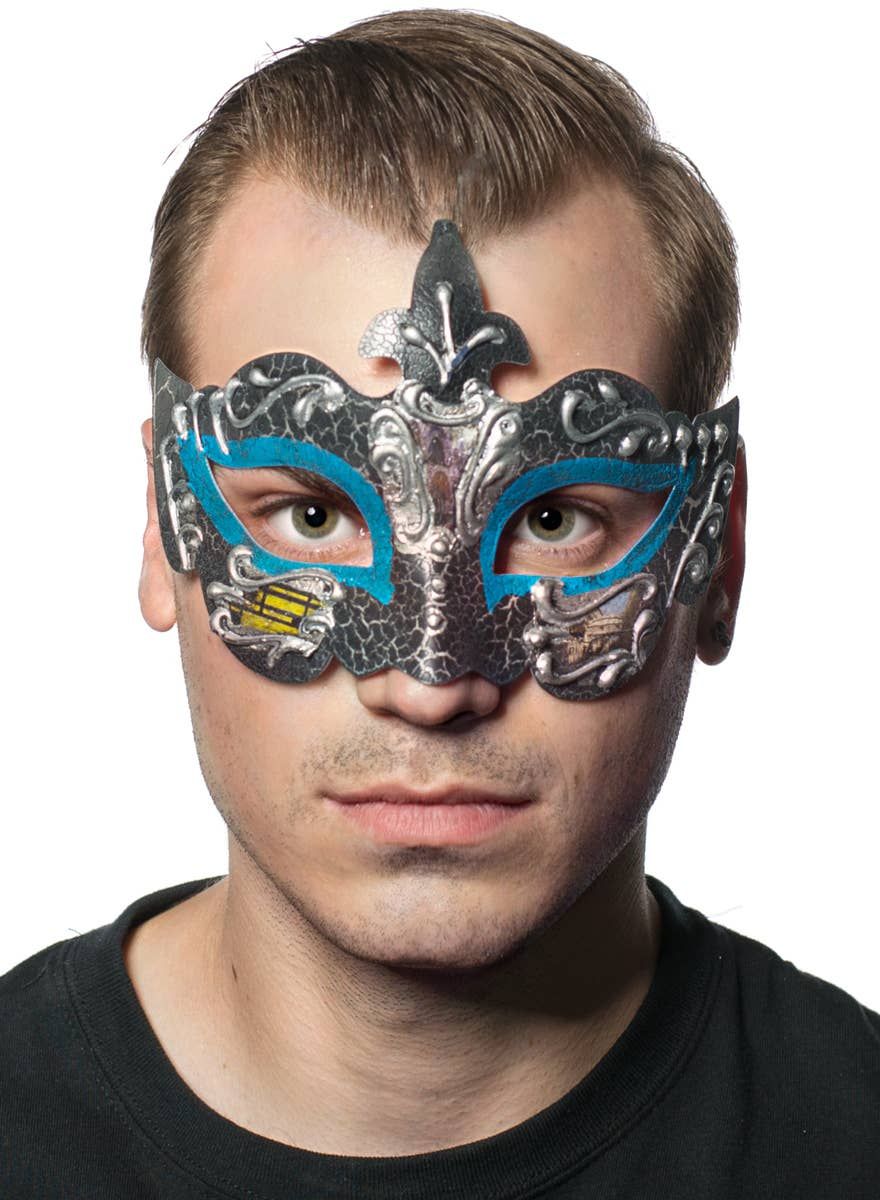 Baroque Mens Teal Masquerade Mask - Image 1