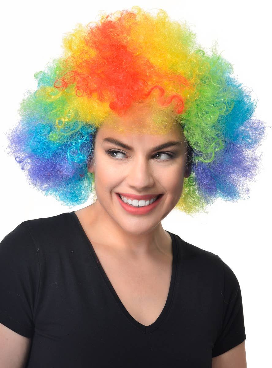 Deluxe Rainbow Afro Unisex Adults Clown Costume Wig - Image 1