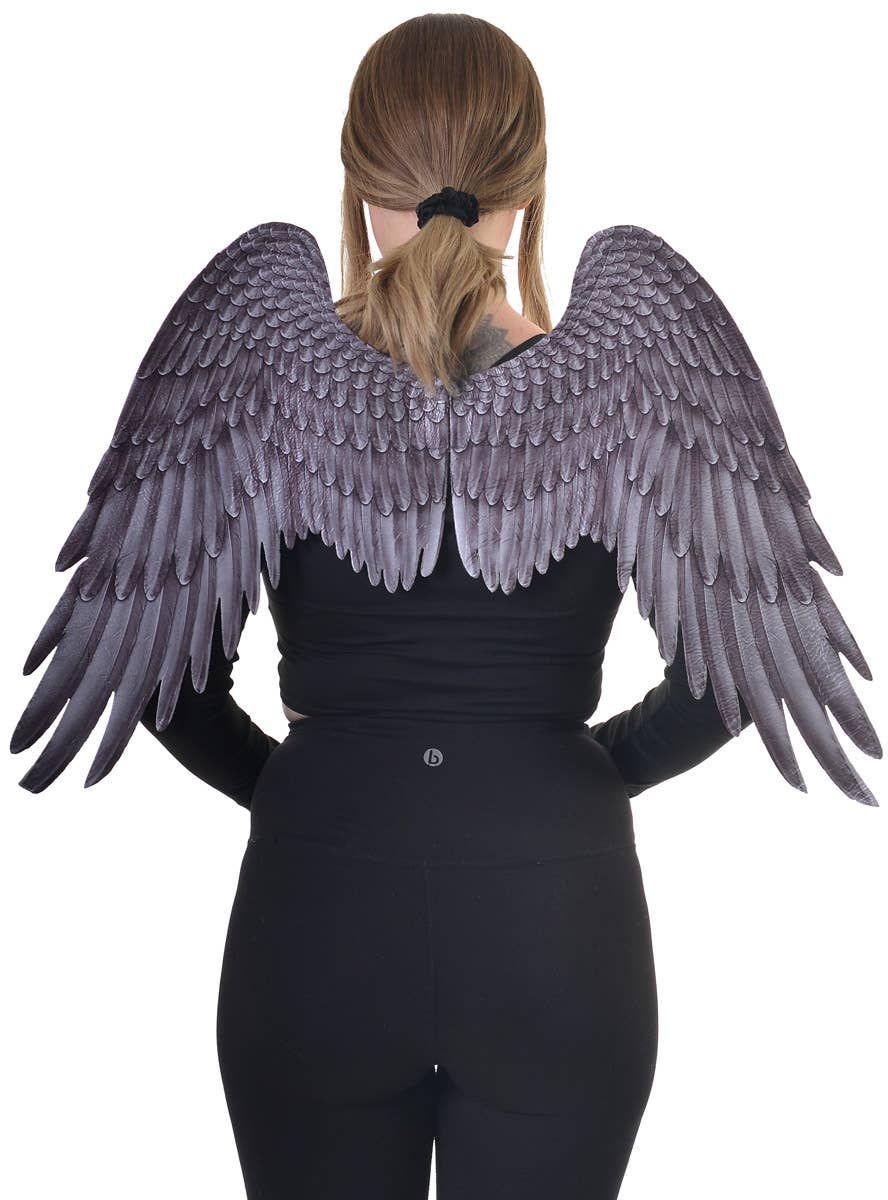 Feather Print Black and Grey Angel Costume Wings - Image 1