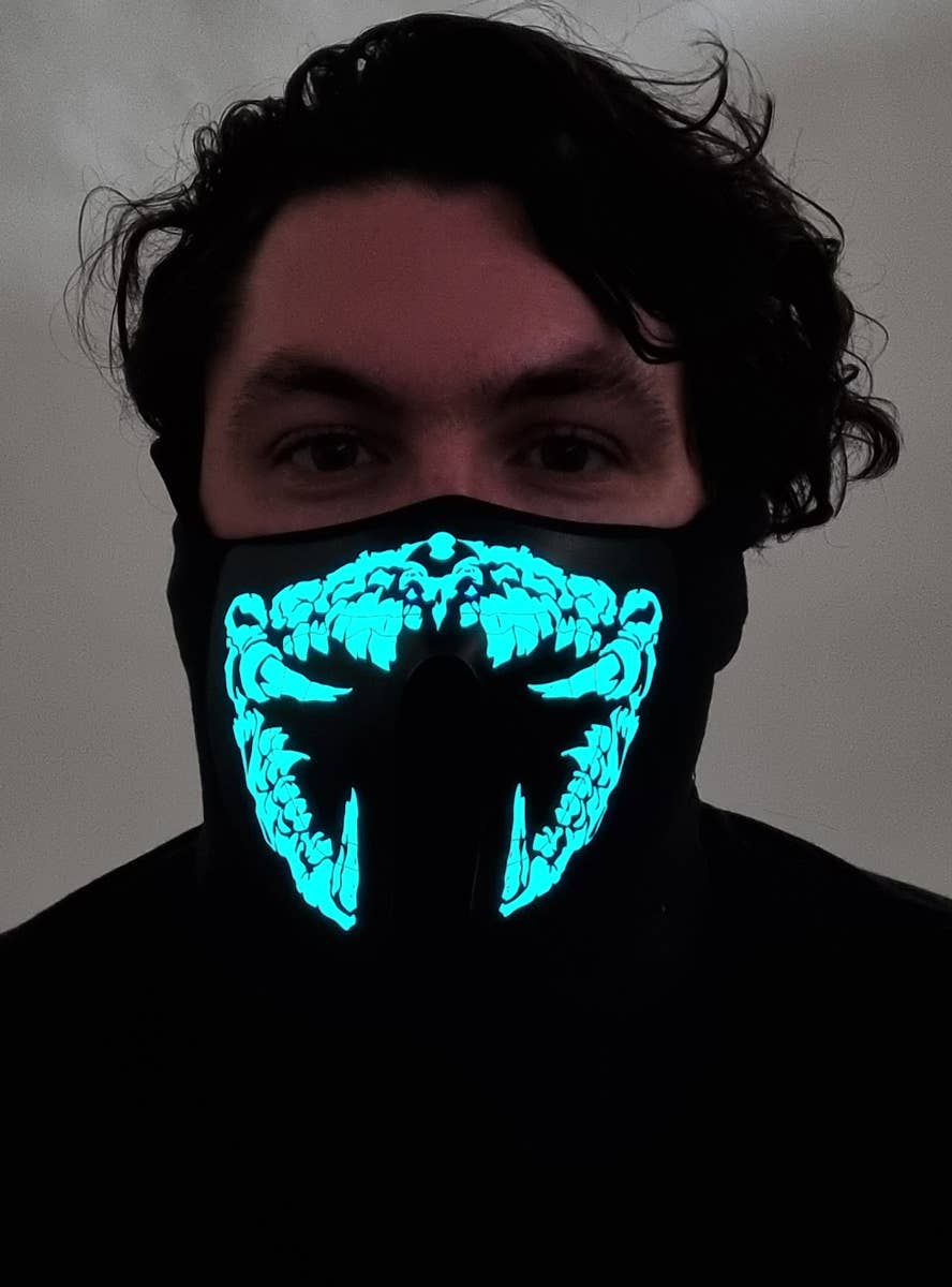Monster Green and Yellow Teeth Sound Activated Light Up Mask - Image 1