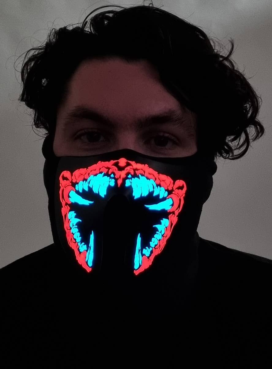 Monster Red and White Teeth Sound Activated Light Up Mask - Image 1