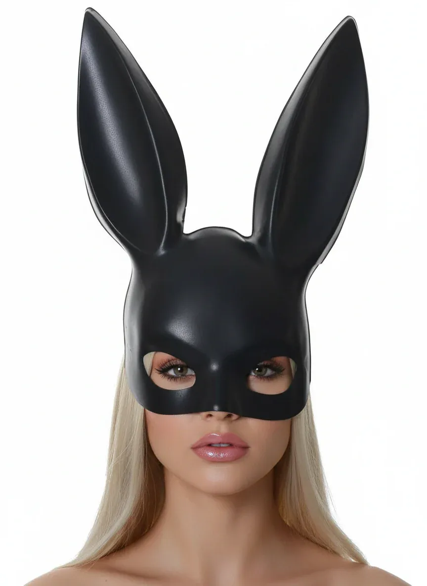 Sultry Black Bunny Half Mask Costume Accessory - Image 1