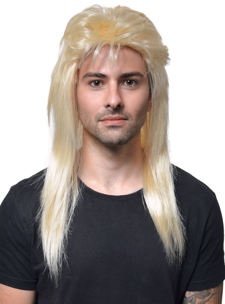 Classic Long Blonde Mullet Mens Costume Wig - Image 1