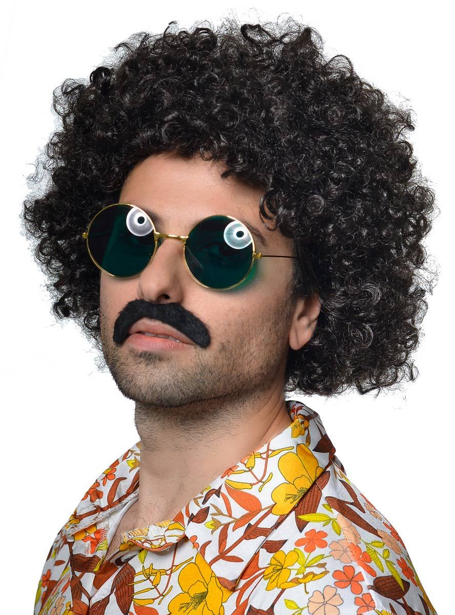 1970s Detective Mens Natural Black Afro Costume Wig - Image 1