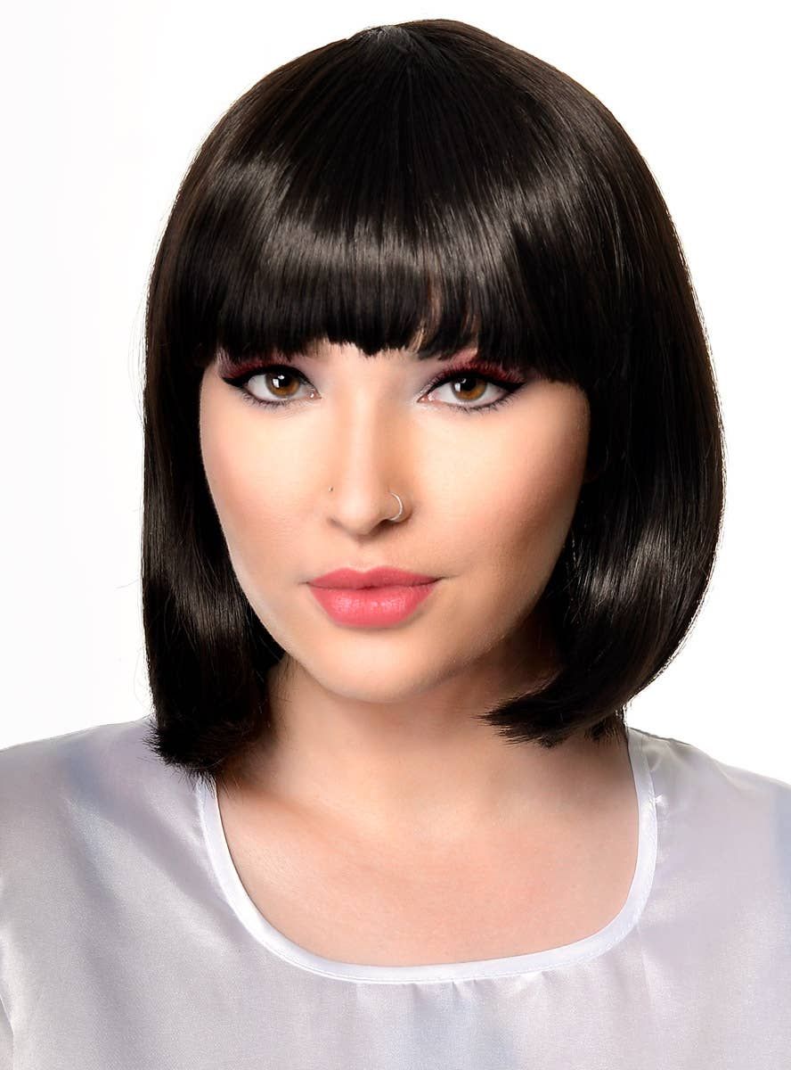 Natural Black Womens Short Bob Costume Wig with Fringe - Image 1