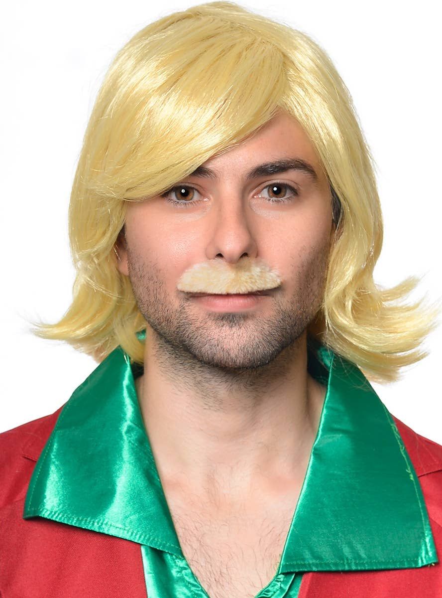 70s Newsreader Mens Golden Blonde Wig with Moustache - Image 1