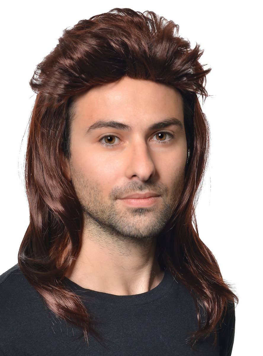 Mid-Length Dark Brown Mens Mullet Costume Wig - Image 1