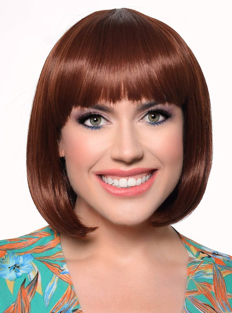 Short Chocolate Brown Heat Resistant Bob Fashion Wig with Fringe - Image 1