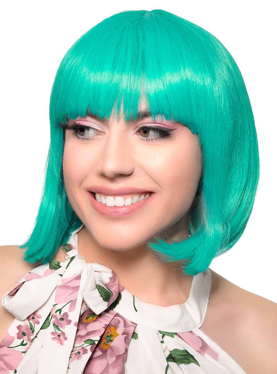 Short Teal Green Heat Resistant Bob Fashion Wig with Fringe - Image 1