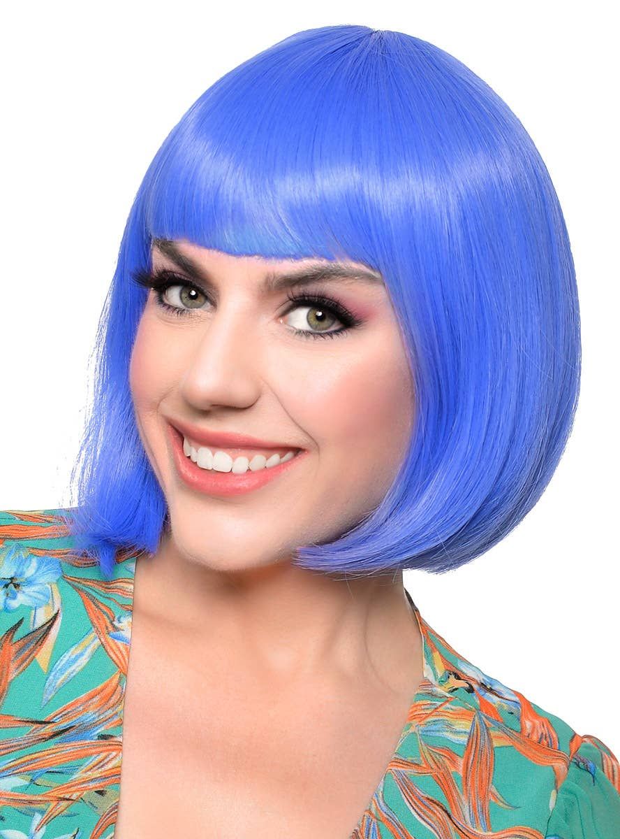 Short Cobalt Blue Heat Resistant Bob Fashion Wig with Fringe - Image 1