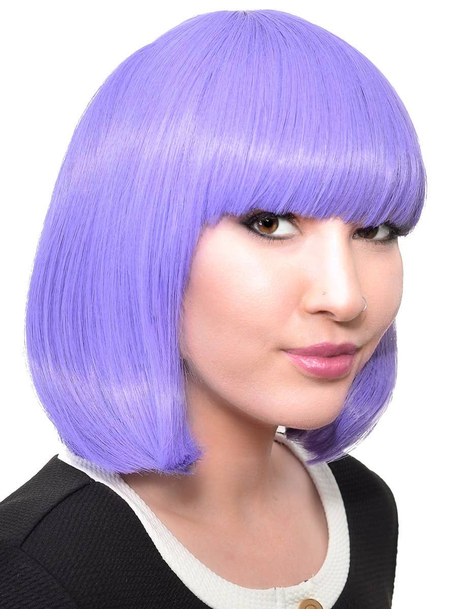 Short Purple Heat Resistant Bob Fashion Wig with Fringe - Image 1
