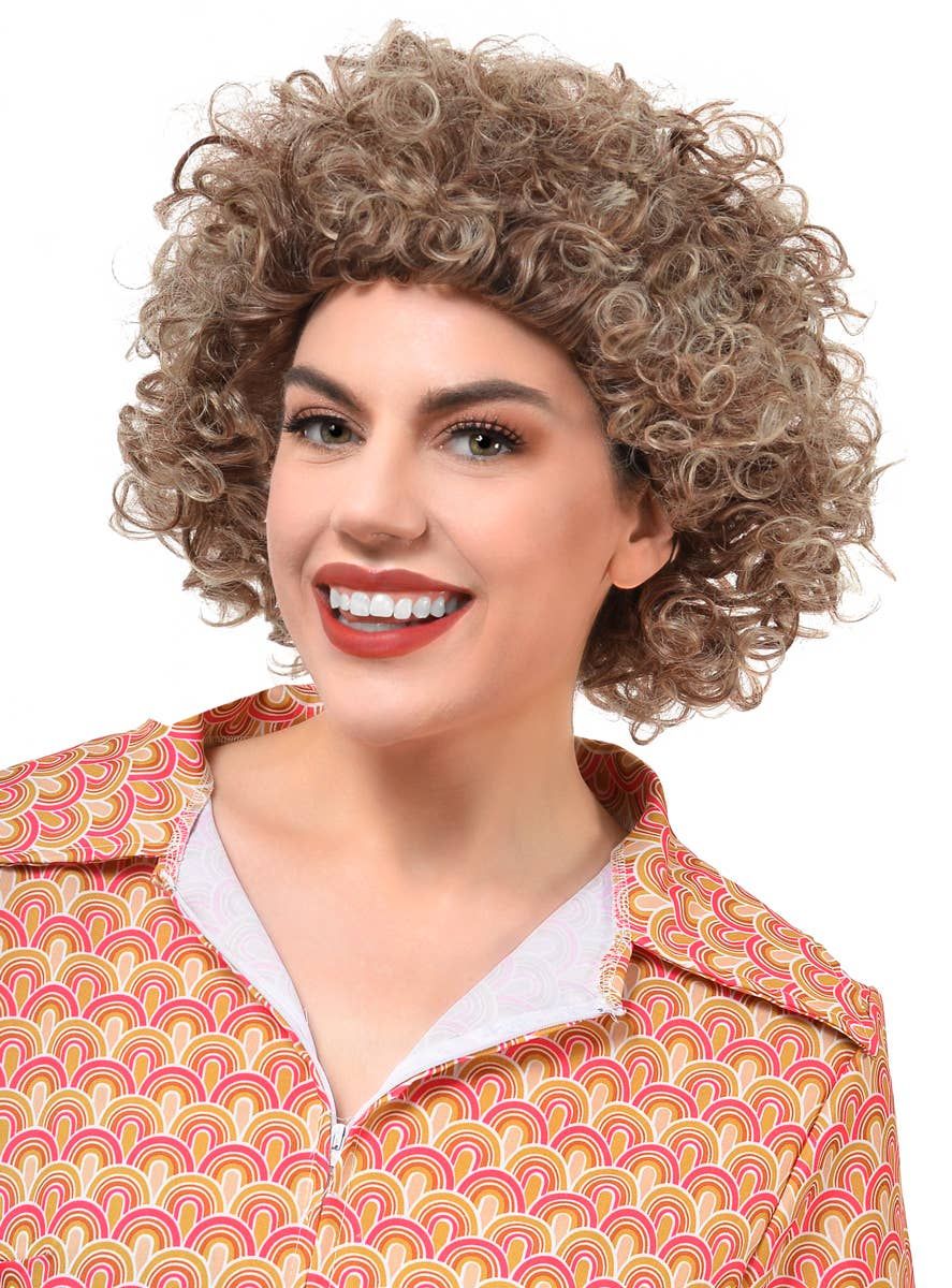 Frosted Blonde and Brown 1970s Adults Afro Costume Wig - Image 1