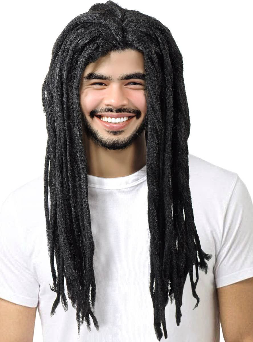 Long Black Rasta Mens Dreadlocks Costume Wig - Image 1