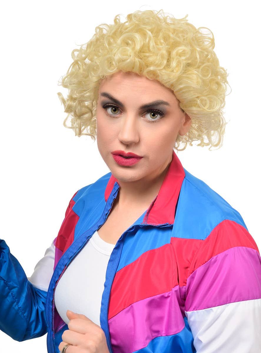 Aussie Icon Kath Curly Blonde Womens Afro Costume Wig - Image 1