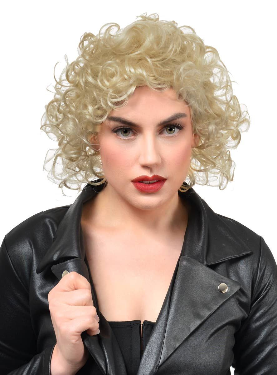Greaser Womens Curly Blonde Sandy Costume Wig - Image 1