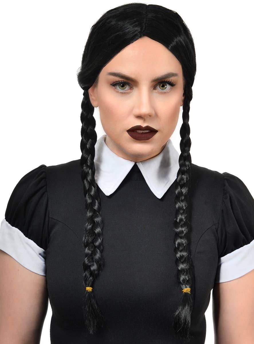 Wednesday Addams Womens Braided Halloween Costume Wig - Image 1