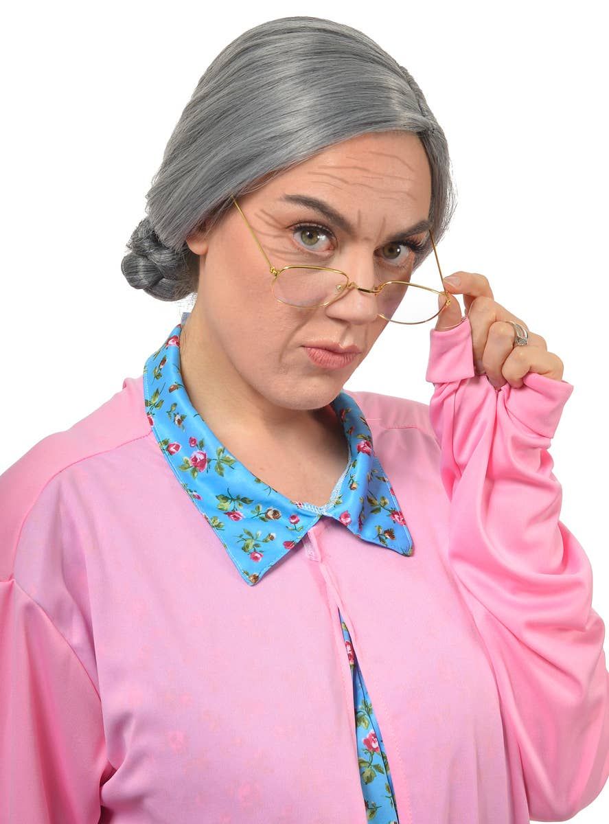 Deluxe Old Lady Grey Bun Womens Costume Wig - Image 1
