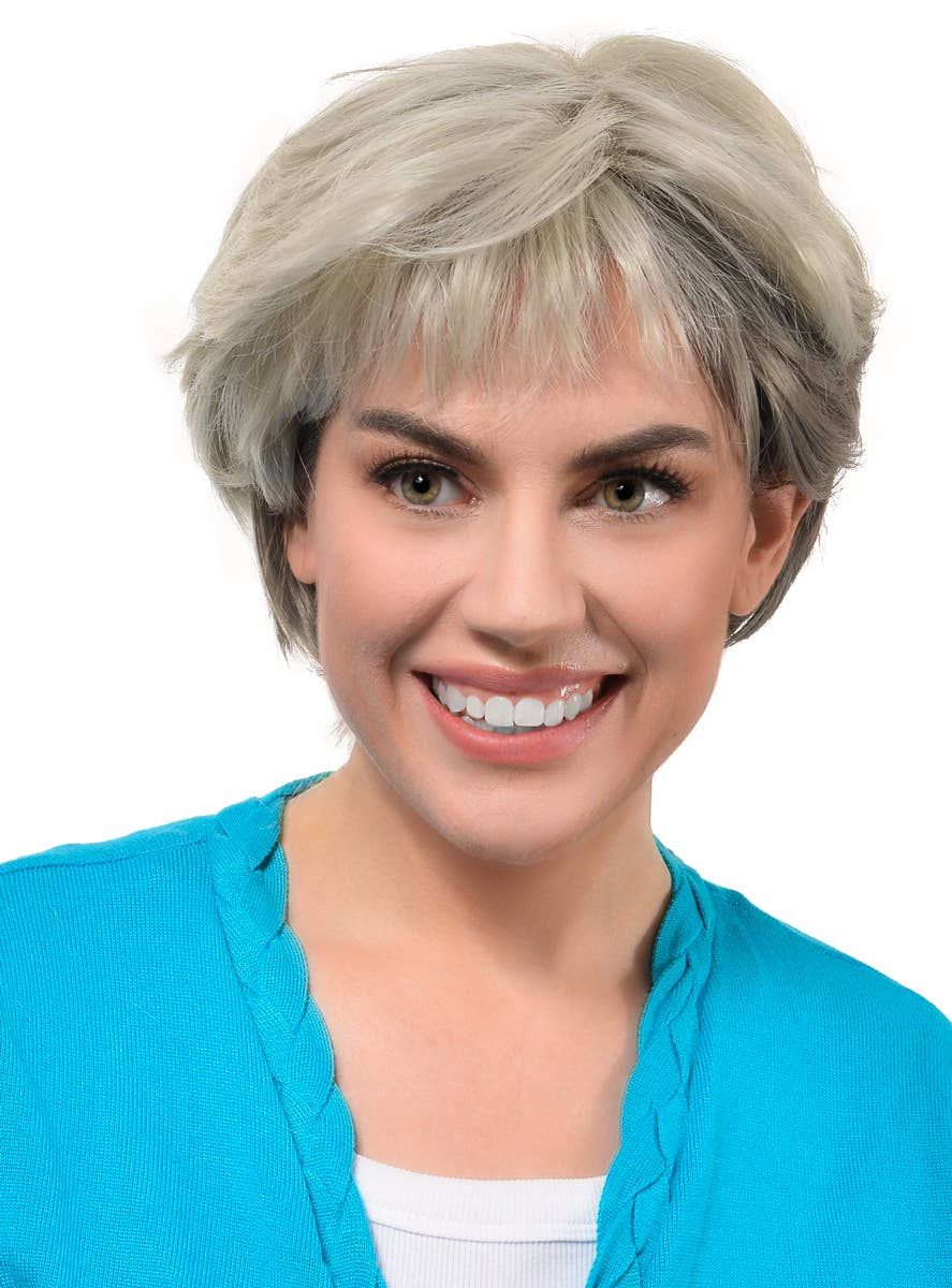 Deluxe Short Ash Blonde and Grey Blend Womens Costume Wig - Image 1
