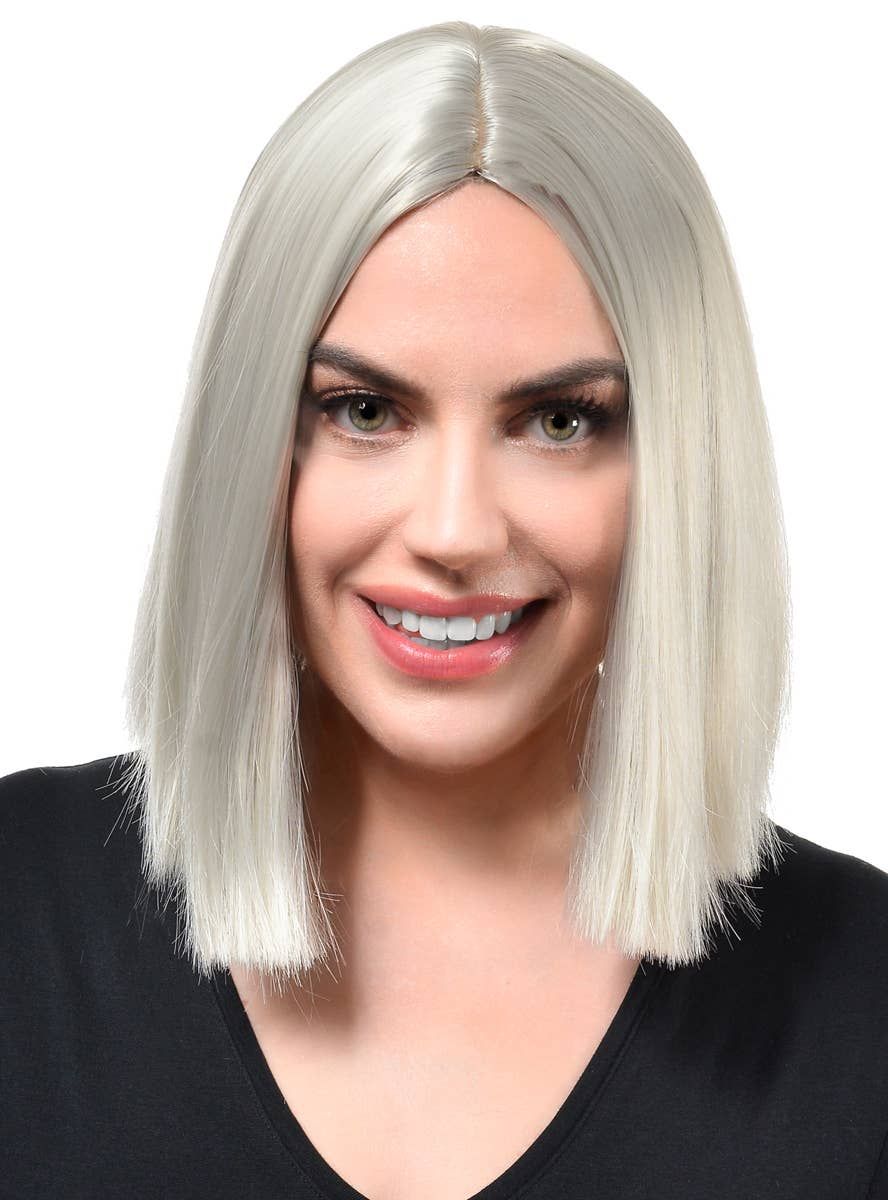 Platinum Blonde Womens Deluxe Heat Resistant Bob Costume Wig - Image 1