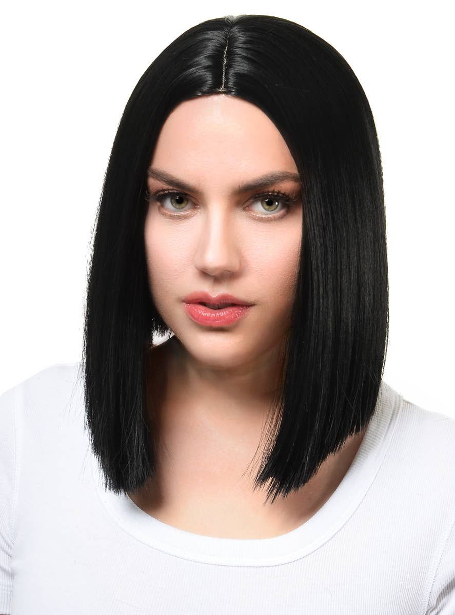Sleek Black Womens Deluxe Heat Resistant Bob Costume Wig - Image 1