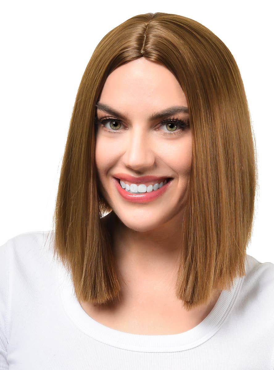 Natural Brown Womens Deluxe Heat Resistant Bob Costume Wig - Image 1