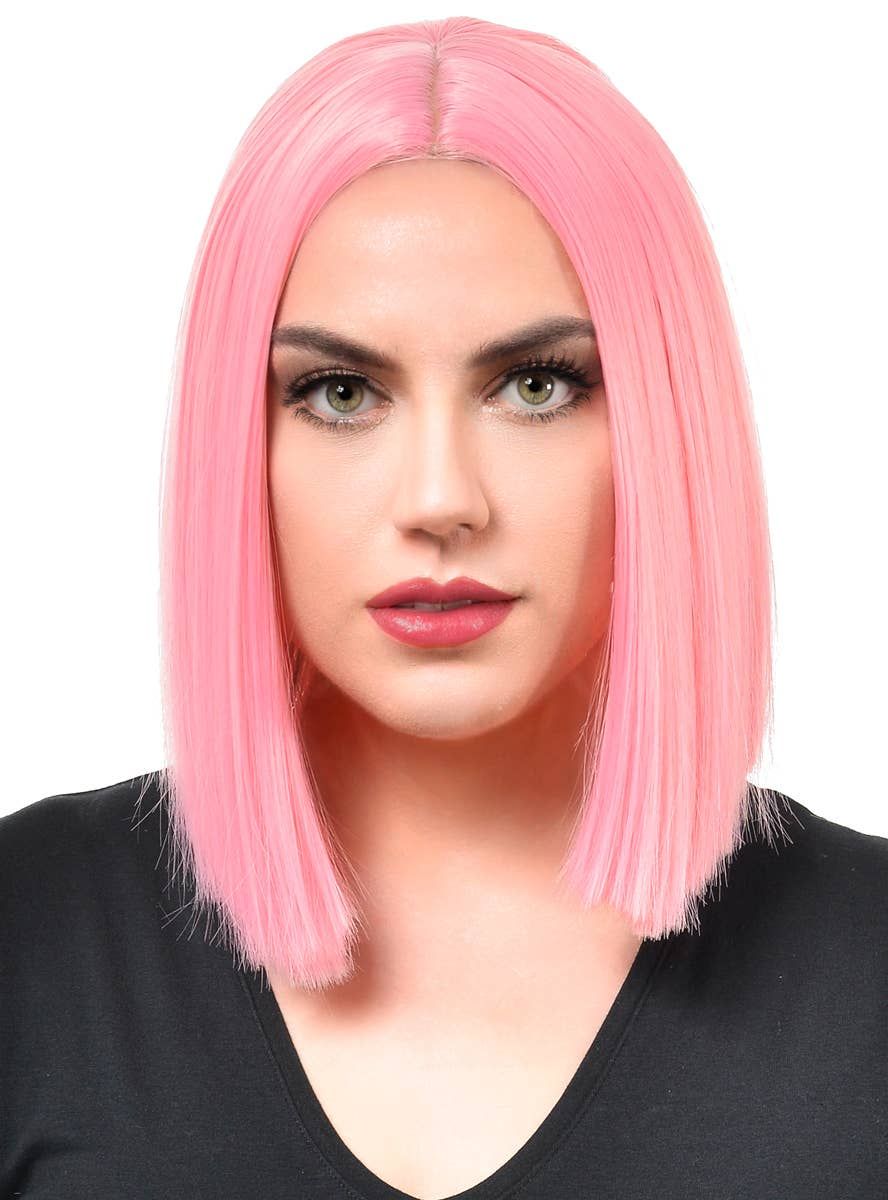 Deluxe Light Pink Womens Heat Resistant Bob Costume Wig - Image 1