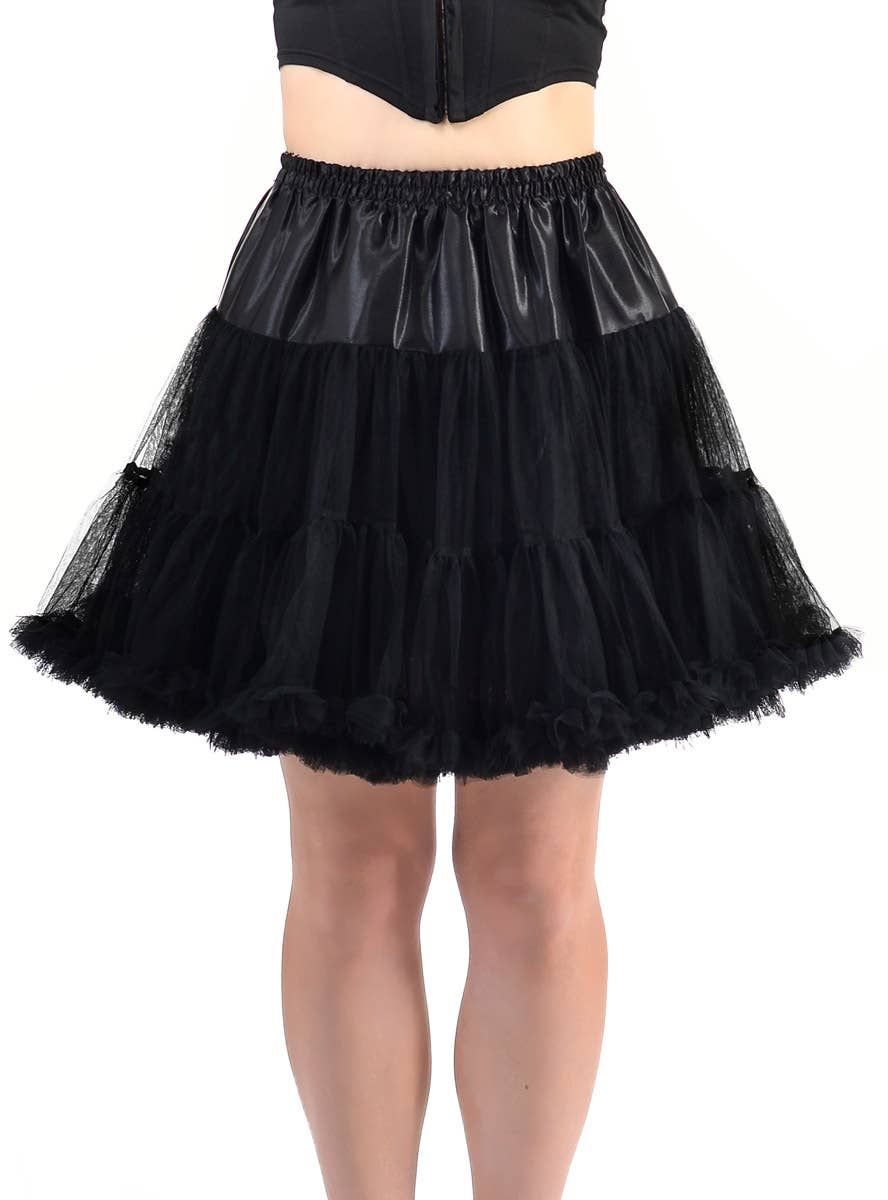 Fluffy Black Thigh Length Womens Plus Size Petticoat - Image 1