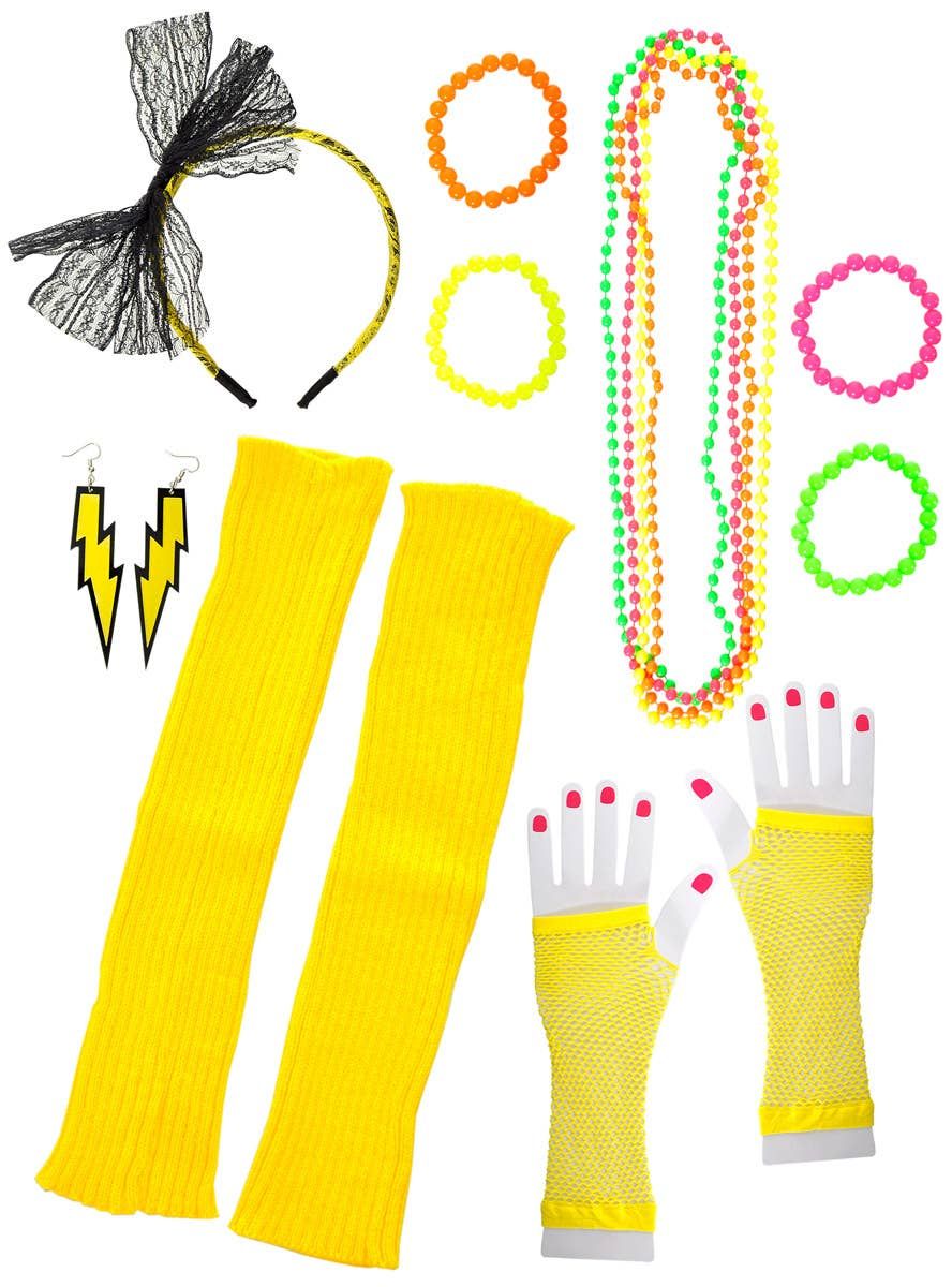 Bright Yellow 12 Piece 1980s Costume Accessory Set - Image 1