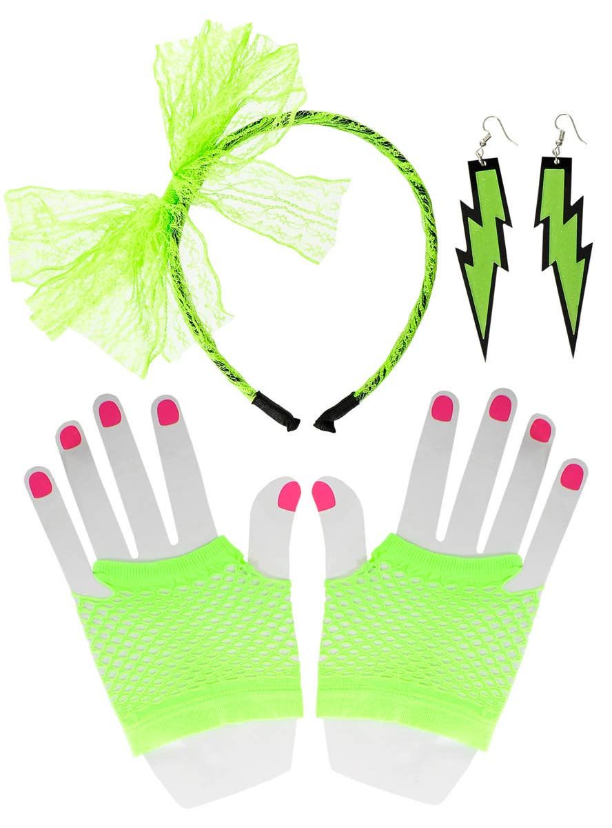 1980s Neon Green 3 Piece Costume Accessory Set - Image 1