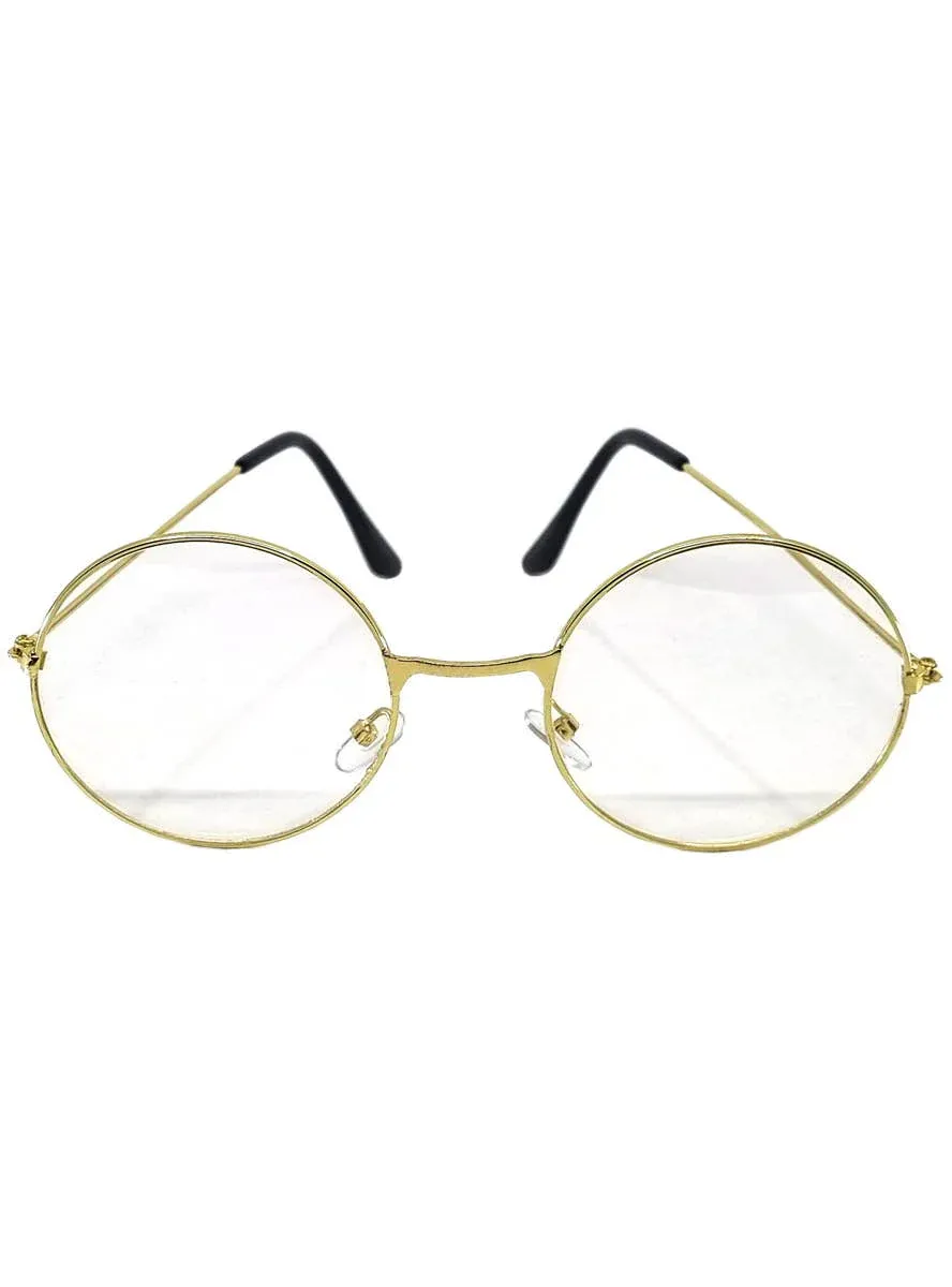 Round Gold Frame Clear Lens Costume Glasses - Image 1