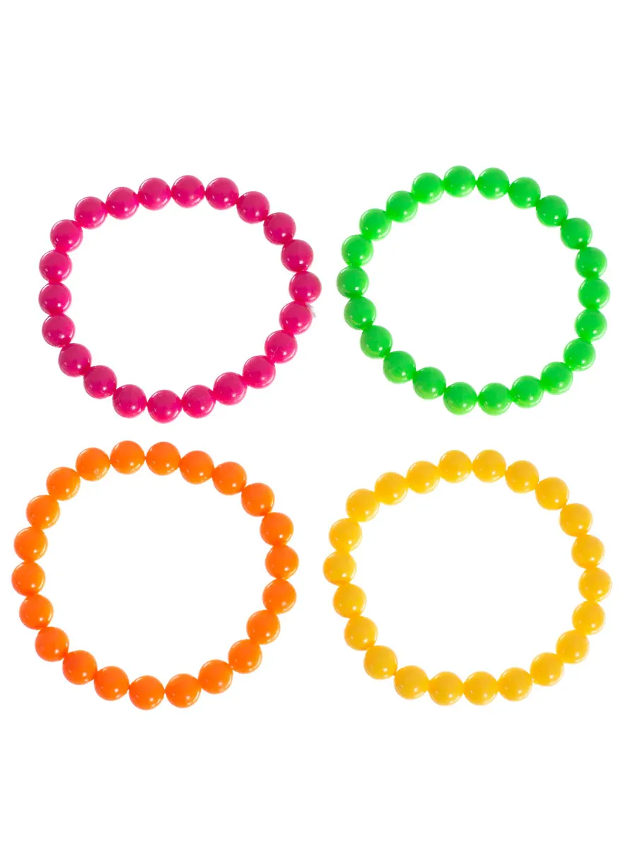 Neon Beaded 4 Pack 1980s Bracelets - Image 1